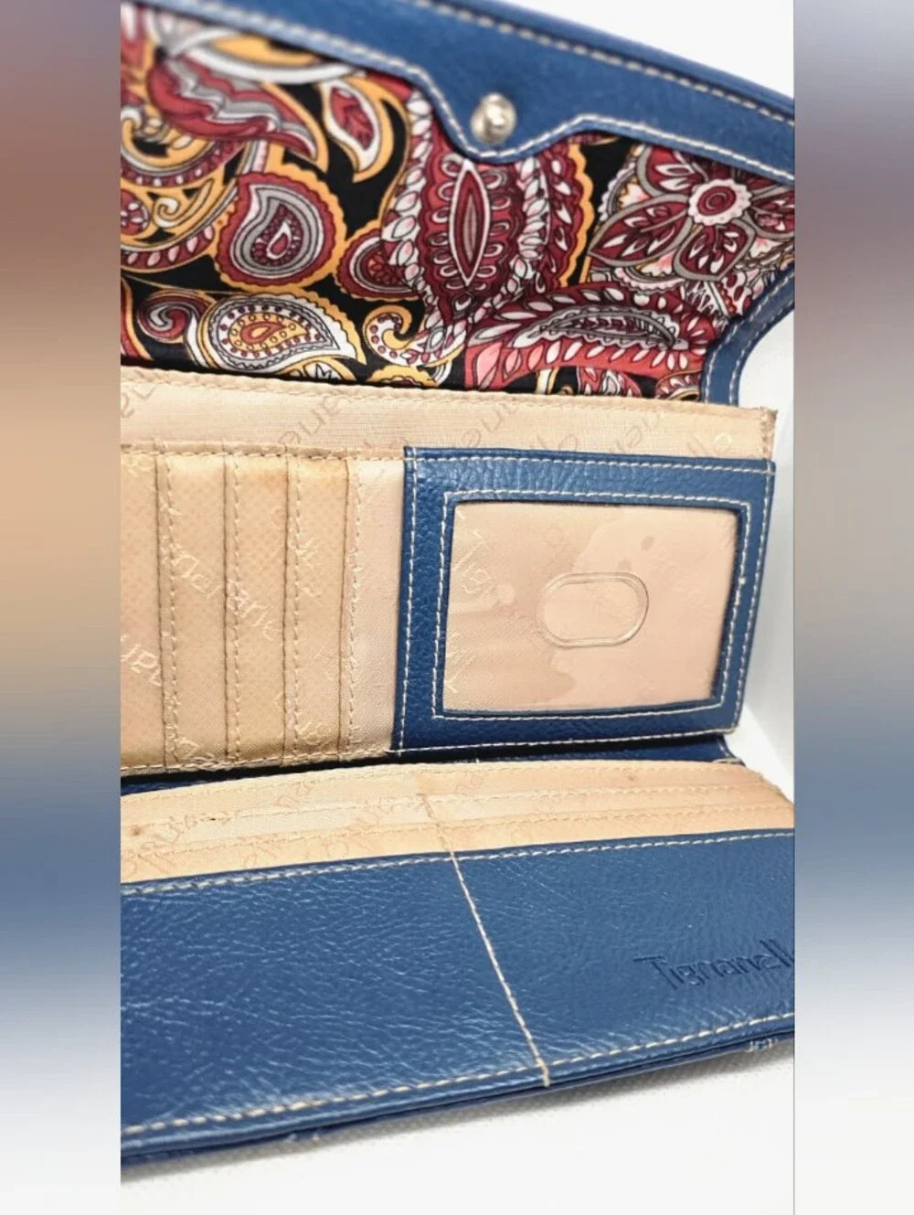 Tignanello Navy Blue Pebble Leather Continental Wallet